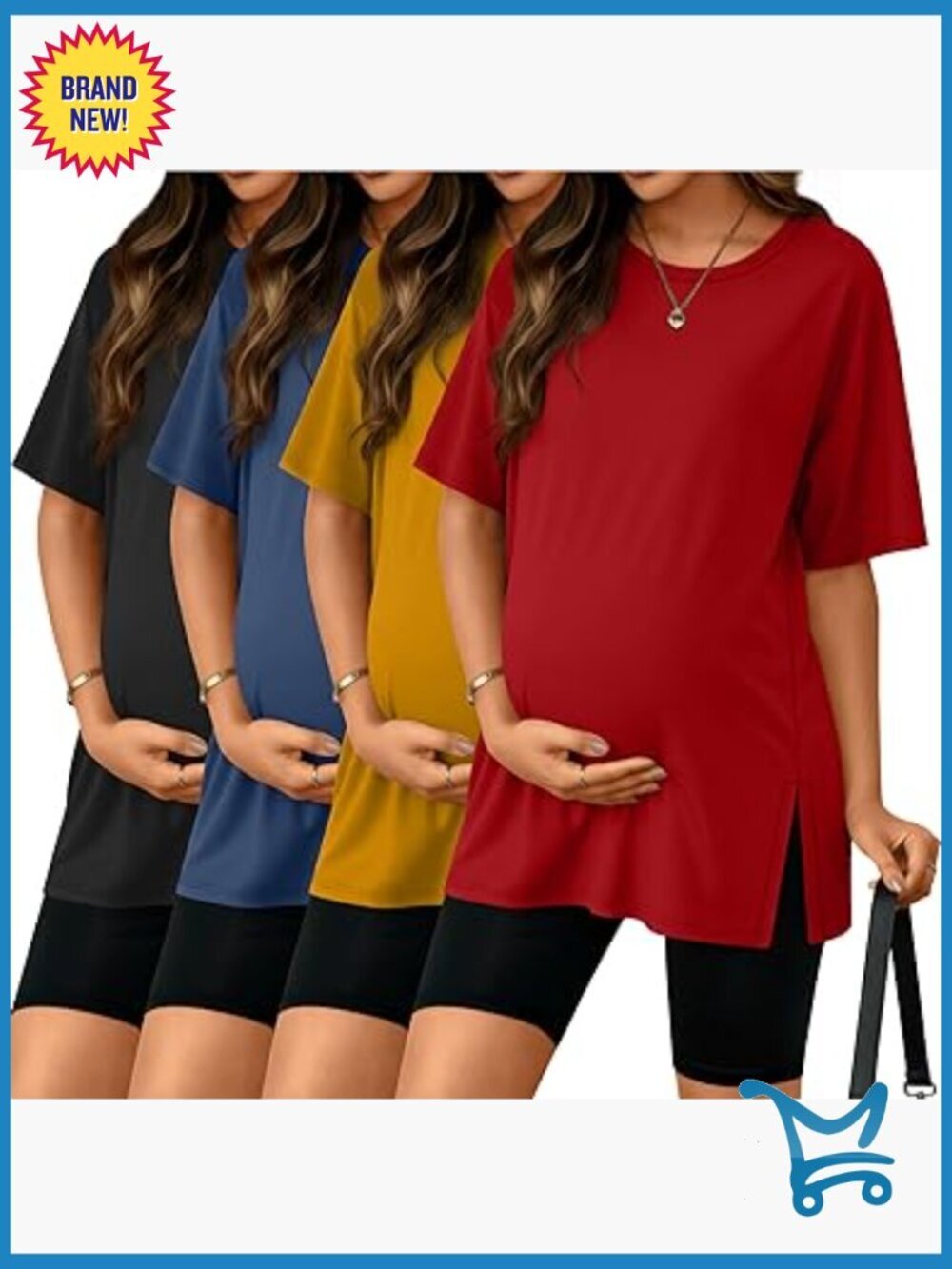 4 Pack Maternity Tees Short Sleeve Side Split Crewneck Loose Fit Tops